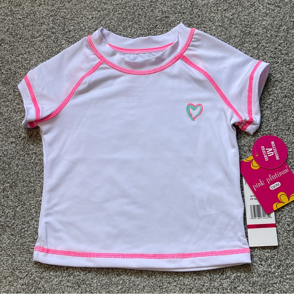 Pink Platinum Short Sleeve Rash Guard Swim Shirt Size 2T